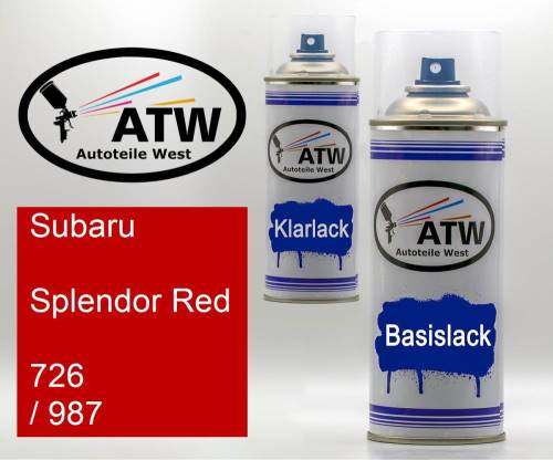 Subaru, Splendor Red, 726 / 987: 400ml Sprühdose + 400ml Klarlack - Set, von ATW Autoteile West.